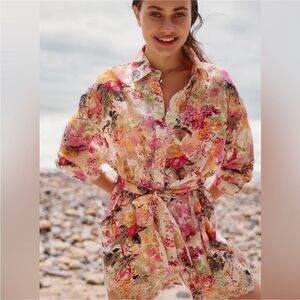 NEW Hemant & Nandita Eyelet Floral Shirt Dress Size Medium